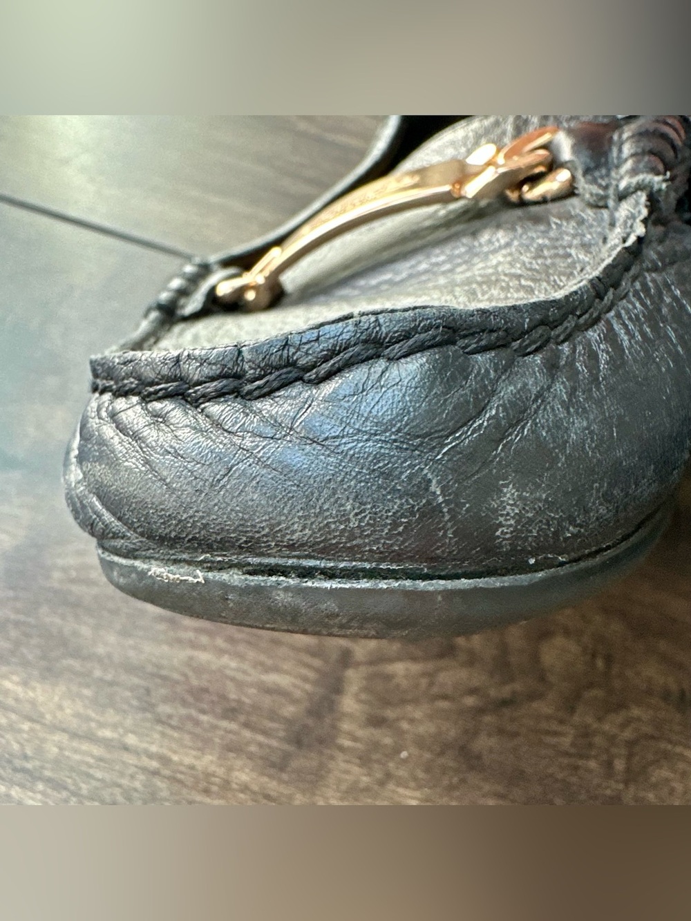 COACH "Olive" Black Pebbled Leather Loafers Flats Gold Chain Hardware Size 9B - Picture 6 of 16